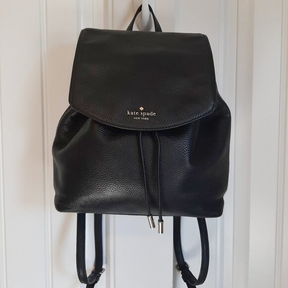 Kate Spade Pebbled Black Leather Mini Backpack Purse Gold Tone Hardware - Picture 1 of 16